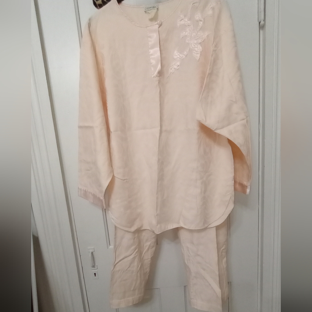 Natori Pale Peach Embroidered Two-Piece Pajama Set